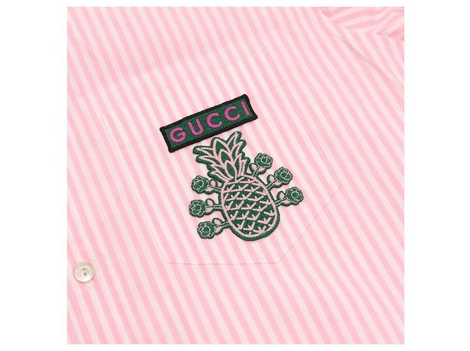 Gucci Chemise à rayures pour femme en coton rose avec logo brodé - vue 7