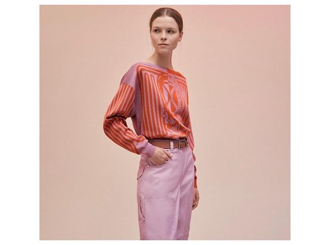 Hermès Grand GRAND TRALALA Seidenpullover mit langen Ärmeln Rot - Ansicht 6