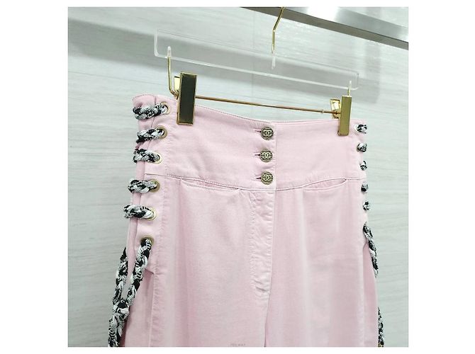 Chanel Pantalones anchos de tweed con cordón Rosa - vista 3