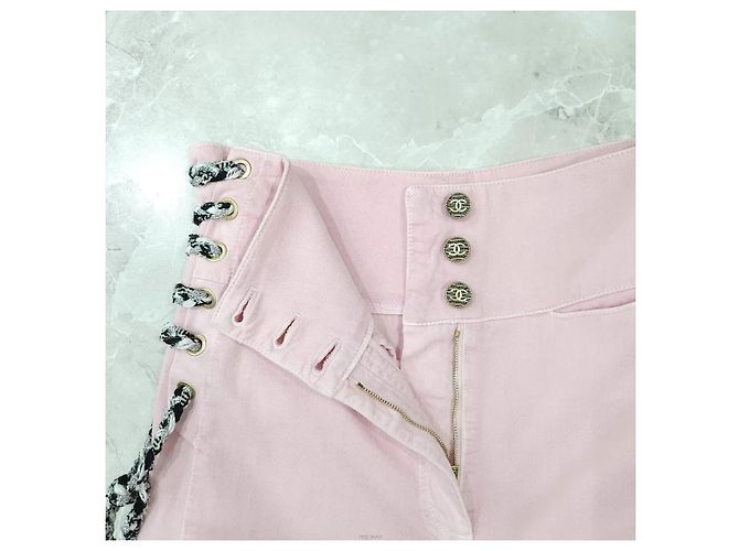 Chanel Pantalones anchos de tweed con cordón Rosa - vista 4
