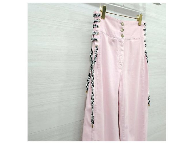 Chanel Pantalones anchos de tweed con cordón Rosa - vista 5