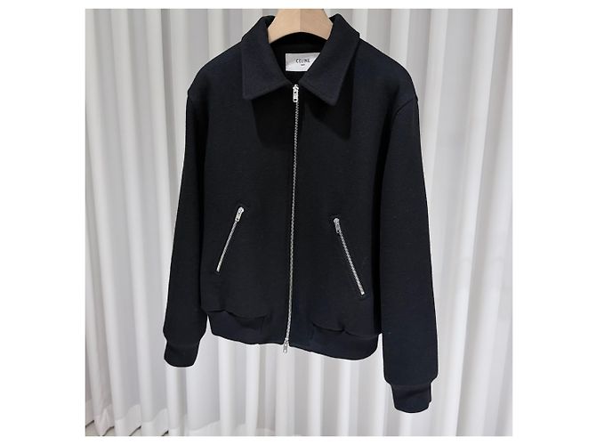 Céline Textured Wool Teddy Varsity Jacket Black - view 2