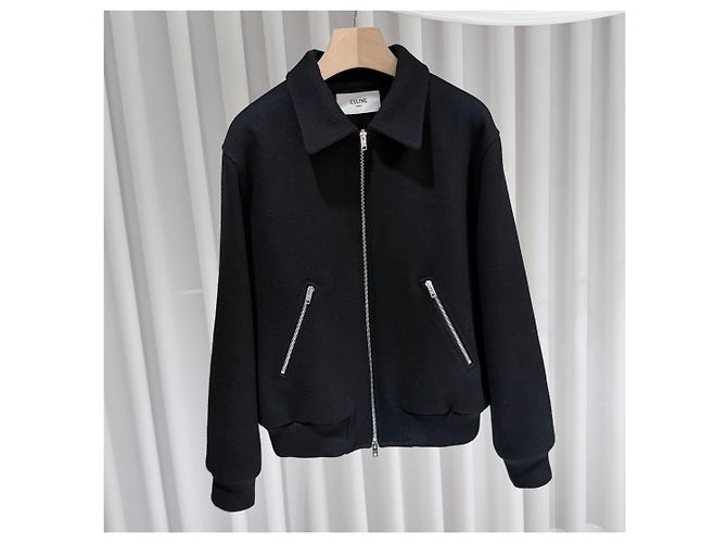 Céline Textured Wool Teddy Varsity Jacket Black - view 3