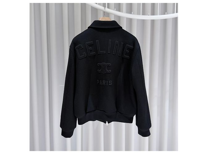 Céline Textured Wool Teddy Varsity Jacket Black - view 6