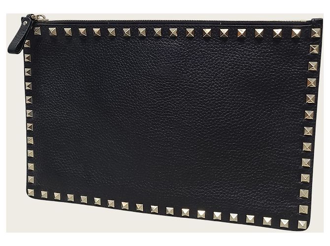 Valentino Clutch Rockstud in pelle grana nera Nero - vista 2
