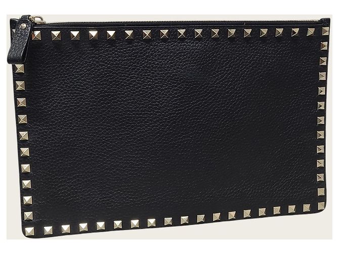 Valentino Clutch Rockstud in pelle grana nera Nero - vista 3