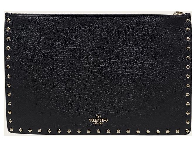 Valentino Clutch Rockstud in pelle grana nera Nero - vista 5