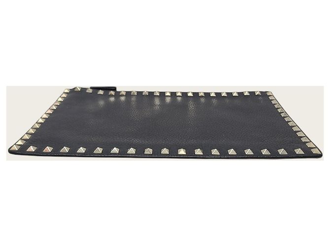 Valentino Clutch Rockstud in pelle grana nera Nero - vista 6