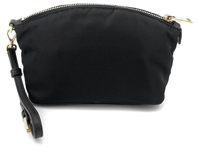 Prada Pouch in nylon con logo triangolo dorato e tracolla Nero - vista 3