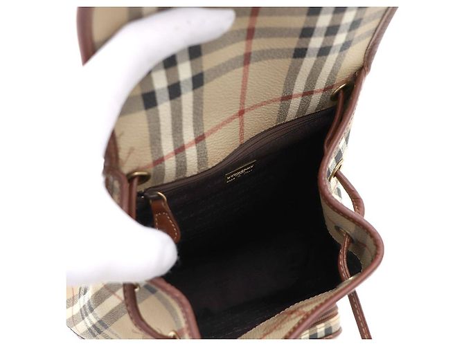 Burberry Classic Haymarket Check Pocket Drawstring Backpack Brown - view 10