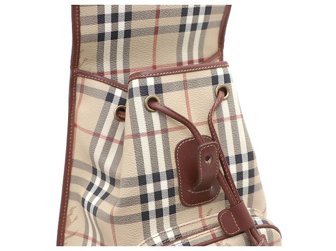 Burberry Classic Haymarket Check Pocket Drawstring Backpack Brown - view 9