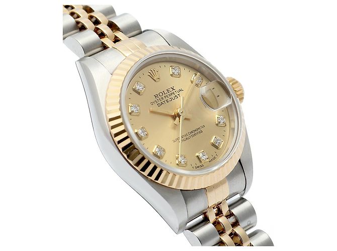 Rolex Orologio Combi da donna Datejust con diamanti originali e quadrante champagne gold D'oro - vista 10