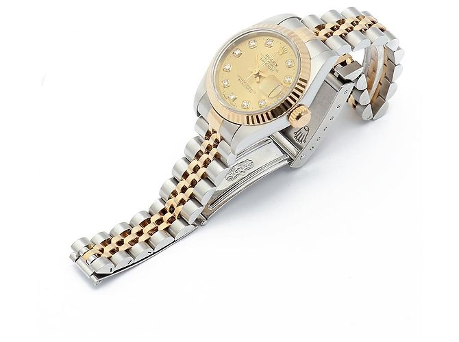 Rolex Orologio Combi da donna Datejust con diamanti originali e quadrante champagne gold D'oro - vista 13