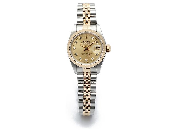 Rolex Orologio Combi da donna Datejust con diamanti originali e quadrante champagne gold D'oro - vista 15