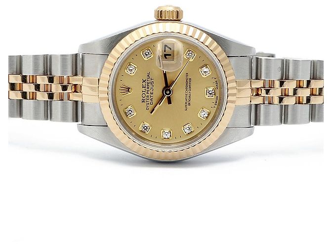 Rolex Orologio Combi da donna Datejust con diamanti originali e quadrante champagne gold D'oro - vista 17