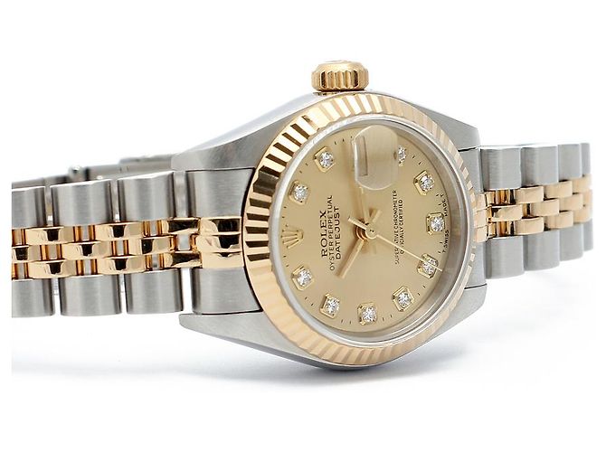 Rolex Orologio Combi da donna Datejust con diamanti originali e quadrante champagne gold D'oro - vista 18
