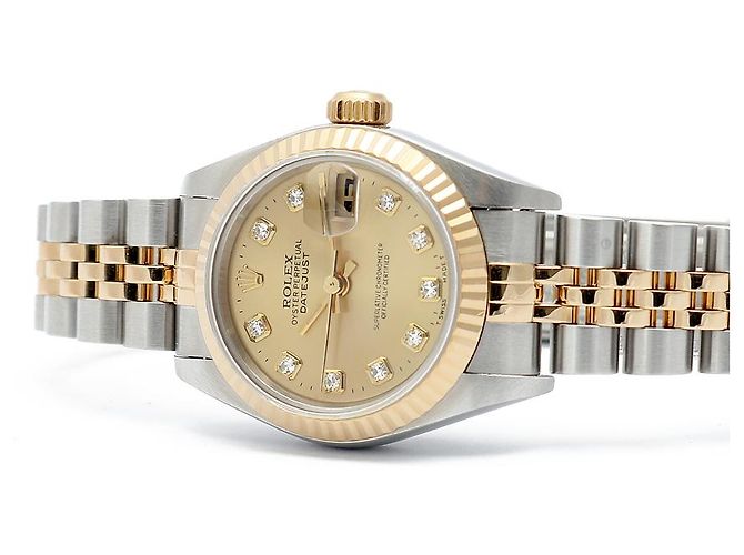 Rolex Orologio Combi da donna Datejust con diamanti originali e quadrante champagne gold D'oro - vista 19