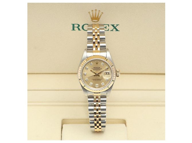 Rolex Orologio Combi da donna Datejust con diamanti originali e quadrante champagne gold D'oro - vista 2