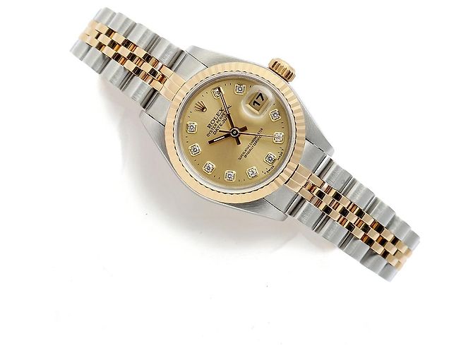 Rolex Orologio Combi da donna Datejust con diamanti originali e quadrante champagne gold D'oro - vista 20