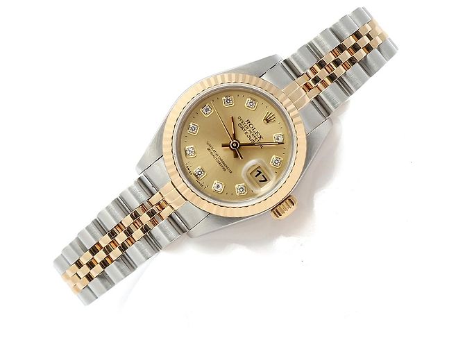 Rolex Orologio Combi da donna Datejust con diamanti originali e quadrante champagne gold D'oro - vista 21