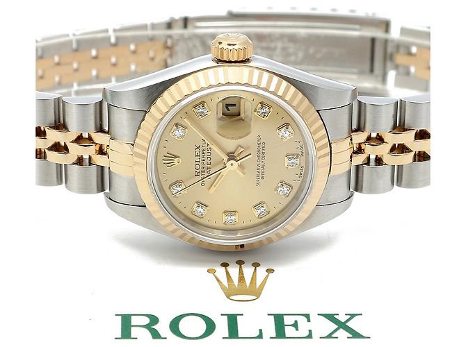 Rolex Orologio Combi da donna Datejust con diamanti originali e quadrante champagne gold D'oro - vista 22