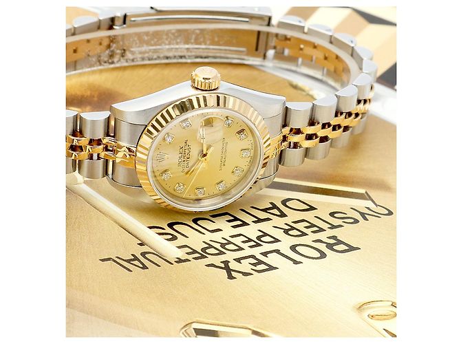 Rolex Orologio Combi da donna Datejust con diamanti originali e quadrante champagne gold D'oro - vista 23