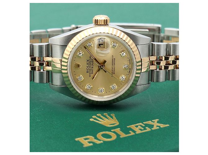 Rolex Orologio Combi da donna Datejust con diamanti originali e quadrante champagne gold D'oro - vista 24