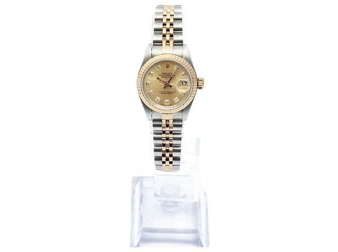 Rolex Orologio Combi da donna Datejust con diamanti originali e quadrante champagne gold D'oro - vista 3