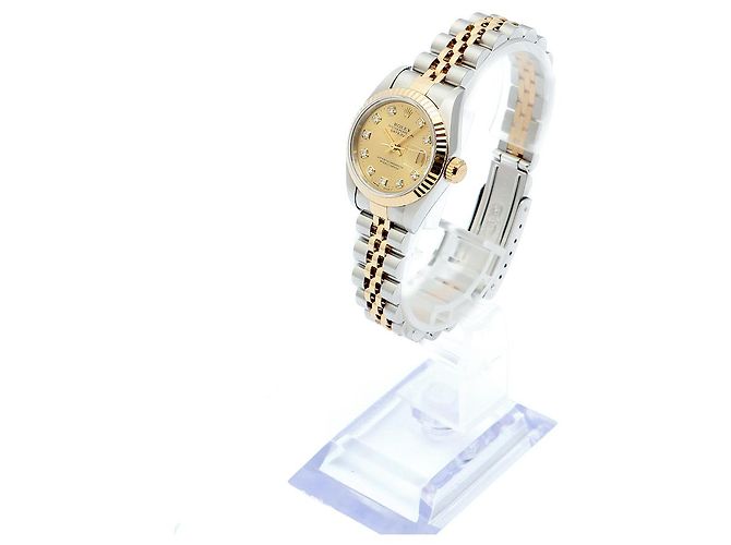 Rolex Orologio Combi da donna Datejust con diamanti originali e quadrante champagne gold D'oro - vista 4
