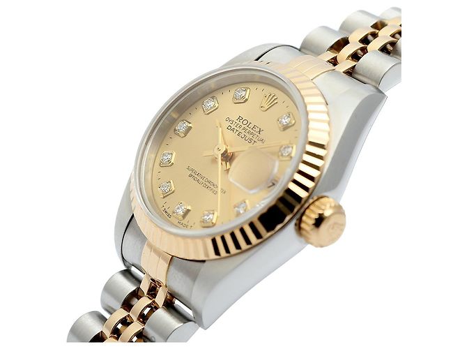 Rolex Orologio Combi da donna Datejust con diamanti originali e quadrante champagne gold D'oro - vista 9