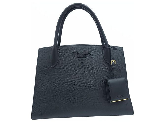 Prada Borsa Tote Media in Pelle Saffiano Nera Nero - vista 12