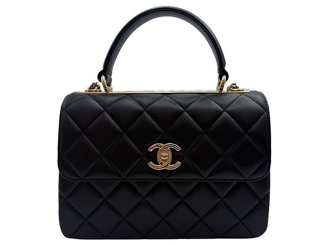 Chanel Borsa a tracolla piccola in pelle di agnello con patta e catena Nera Nero - vista 2