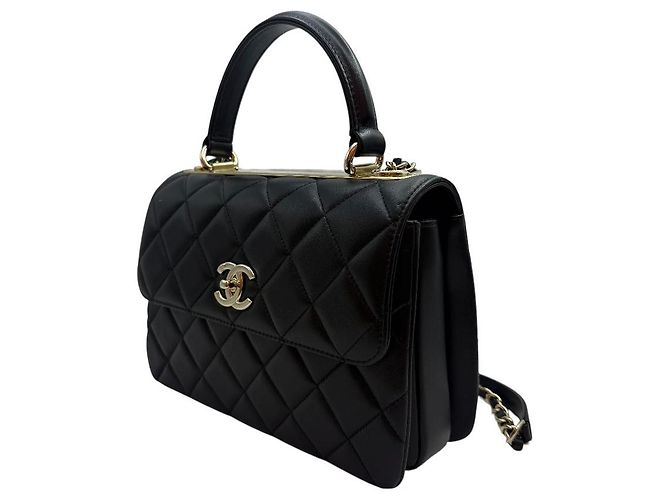 Chanel Borsa a tracolla piccola in pelle di agnello con patta e catena Nera Nero - vista 3