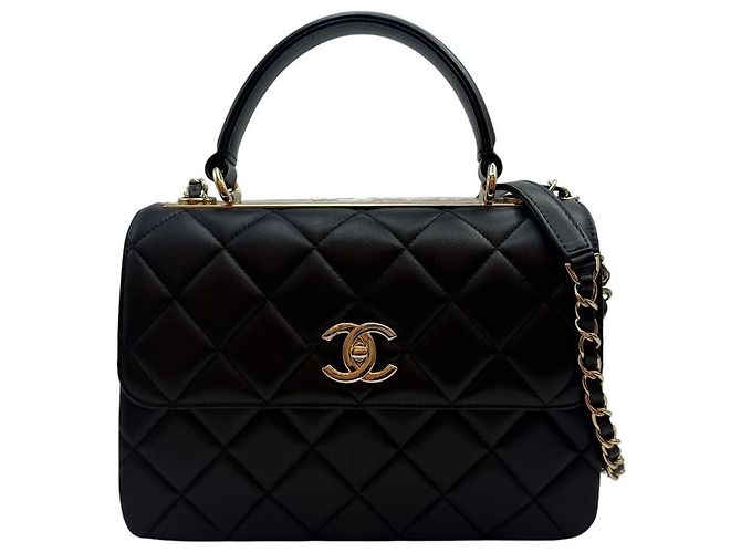 Chanel Borsa a tracolla piccola in pelle di agnello con patta e catena Nera Nero - vista 9