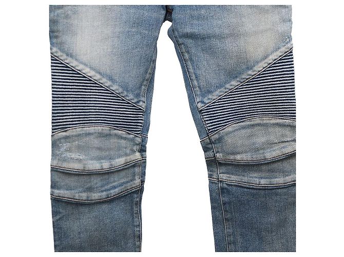 Balmain Jeans Biker con Cerniera Argentata Blu - vista 3