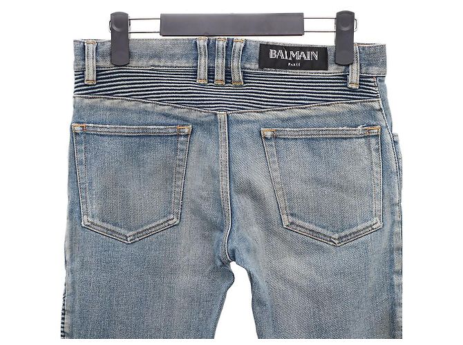 Balmain Jeans Biker con Cerniera Argentata Blu - vista 5
