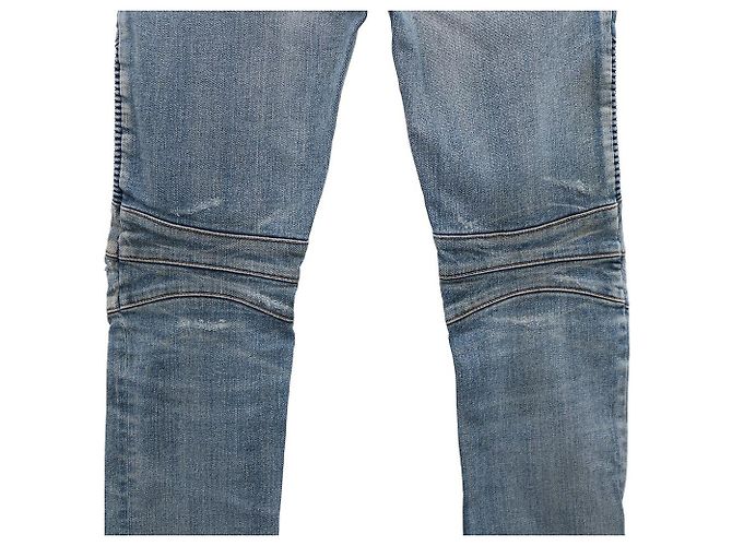 Balmain Jeans Biker con Cerniera Argentata Blu - vista 6