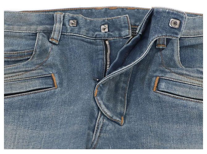 Balmain Jeans Biker con Cerniera Argentata Blu - vista 8