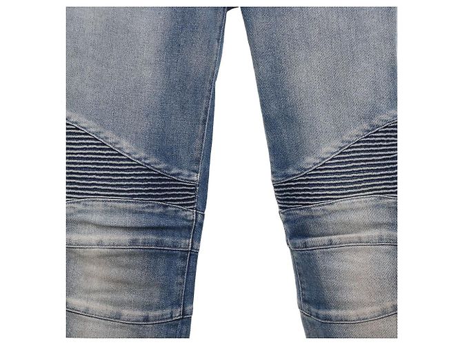 Balmain Jeans Biker con Bottoni Dorati e Zip Blu - vista 3