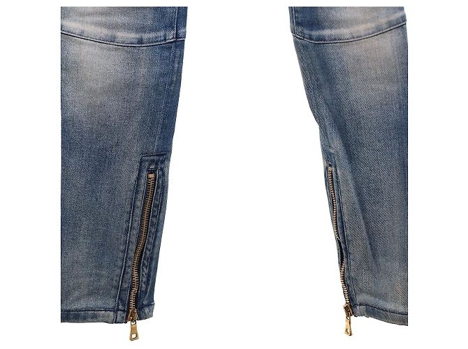 Balmain Jeans Biker con Bottoni Dorati e Zip Blu - vista 4