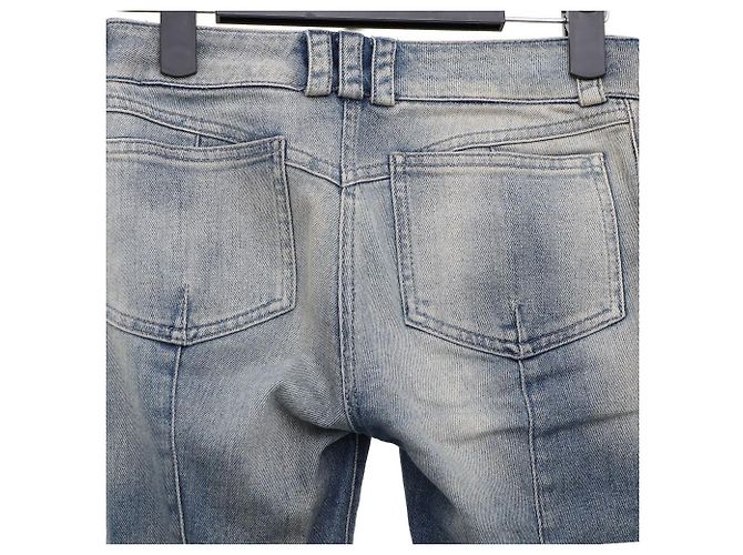 Balmain Jeans Biker con Bottoni Dorati e Zip Blu - vista 5