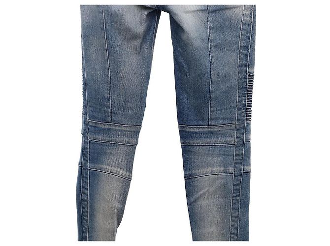 Balmain Jeans Biker con Bottoni Dorati e Zip Blu - vista 6