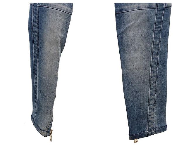 Balmain Jeans Biker con Bottoni Dorati e Zip Blu - vista 7
