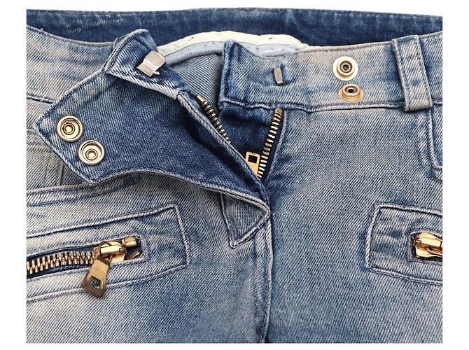 Balmain Jeans Biker con Bottoni Dorati e Zip Blu - vista 8