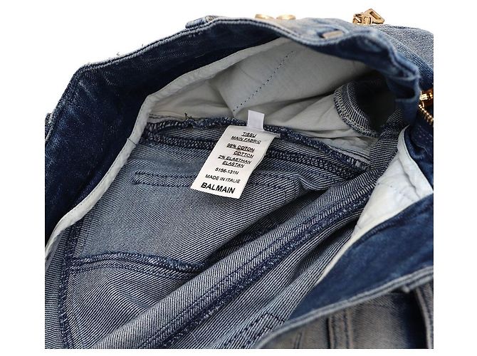 Balmain Jeans Biker con Bottoni Dorati e Zip Blu - vista 9