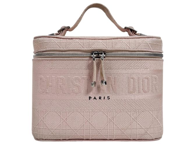 Dior Travel Cannage Embroidery Mesh Vanity Case Tote Bag Pink Large - view 2