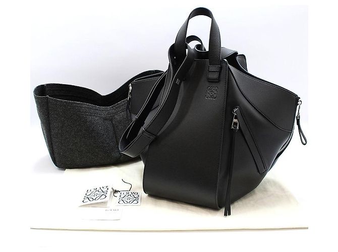 Loewe Borsa a tracolla Hammock Medium in vitello nero, tono argento - vista 2