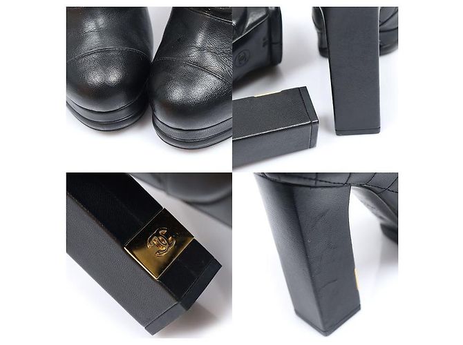 Chanel Gesteppte Blockabsatz-Stiefeletten aus schwarzem Lammleder - Ansicht 6