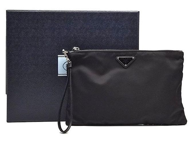 Prada Clutch Re-Nylon Tessuto Strap Nero - vista 8