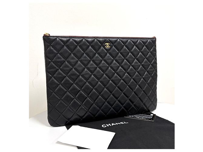 Chanel Clutch Caviar Classic Gold CC Logo Nera Nero - vista 2